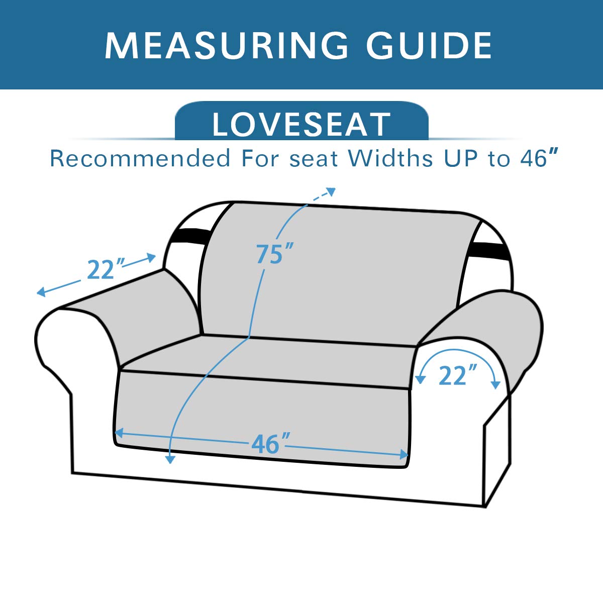 PrimeBeau Reversible Loveseat Cover Furniture Protector Anti-Slip Water Resistant 2 Inch Wide Elastic Straps Couch Covers