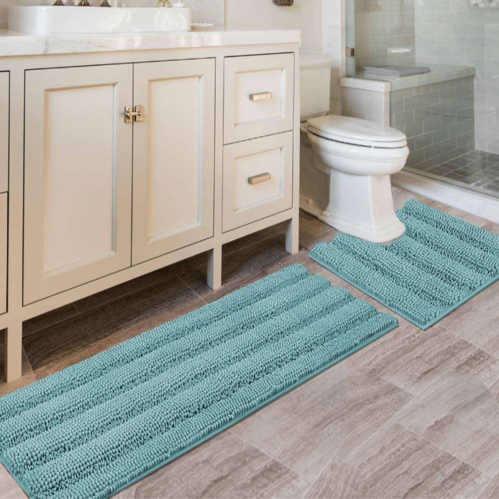 PrimeBeau U Sharp Stripe Bath Rug Contour Set