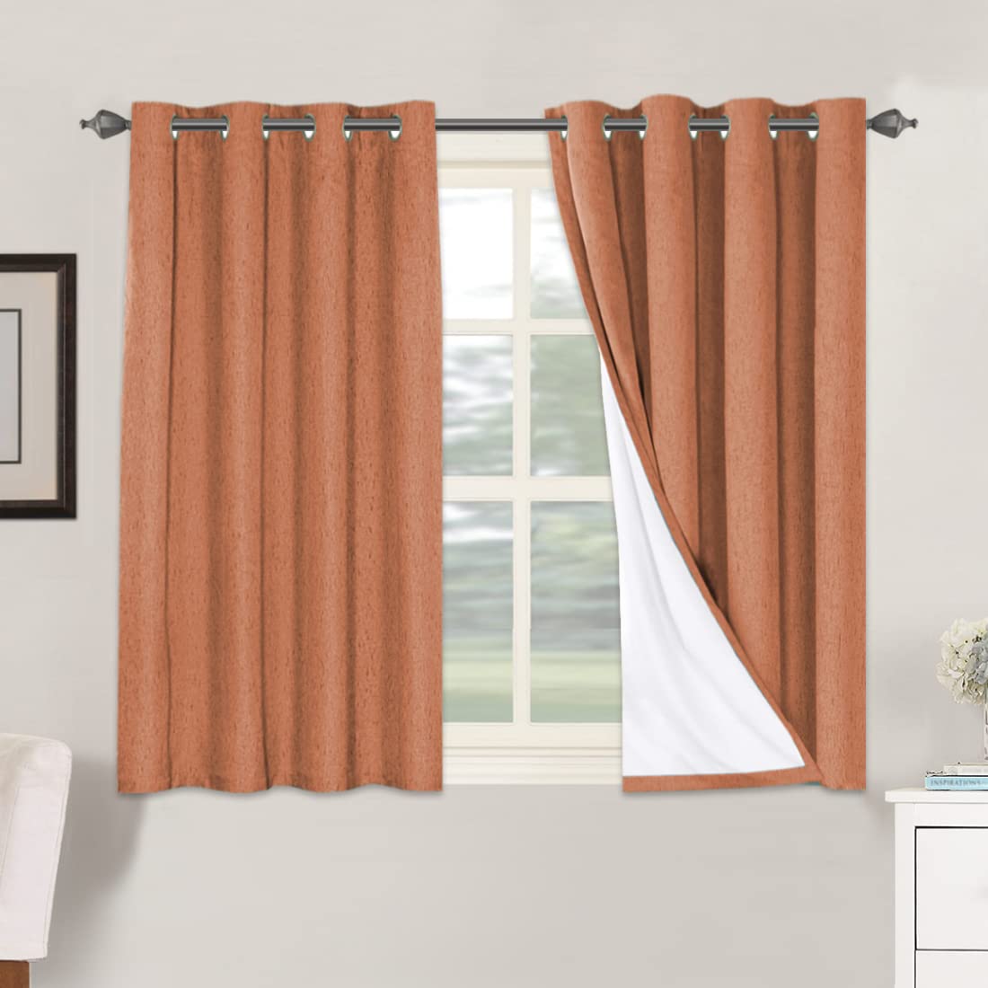 PrimeBeau 100% Blackout Linen Mixed Curtains, set of 2 Panels, 52 Series Short