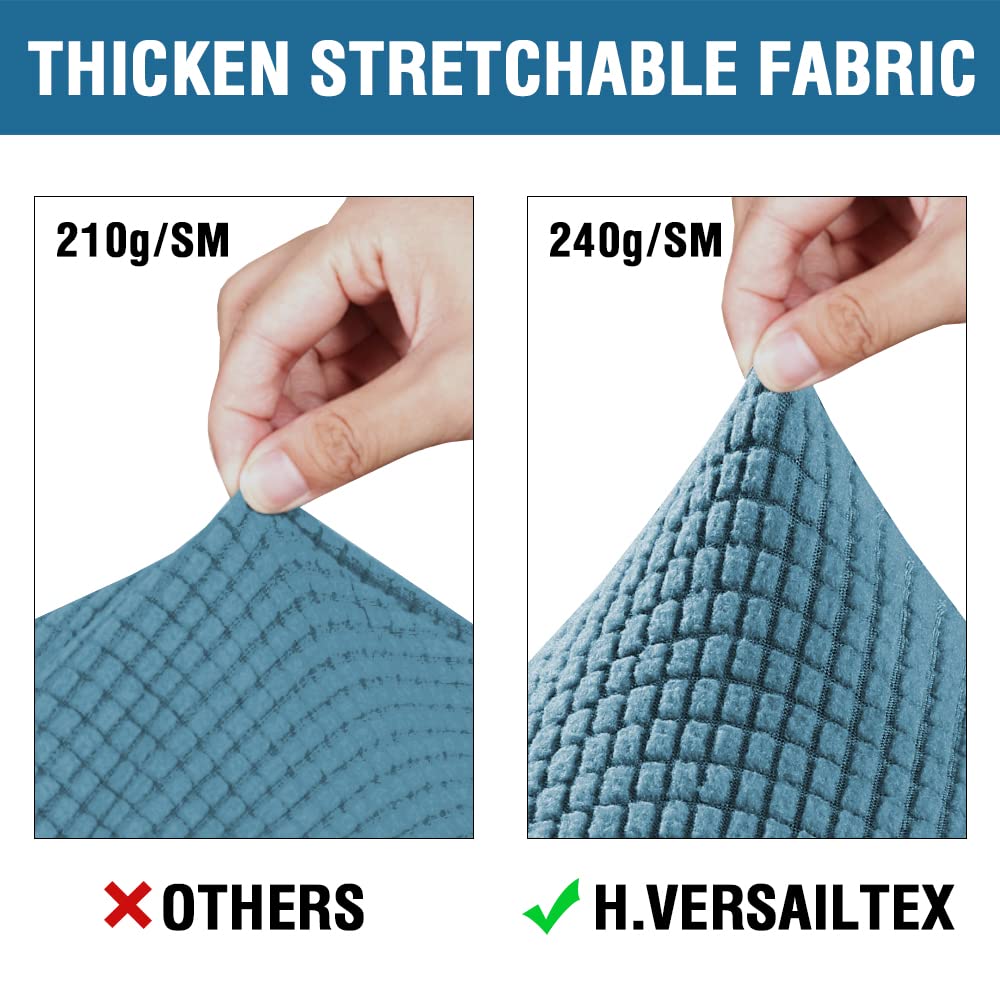 H.VERSAILTEX 3 Piece Stretch Sofa Covers for 2 Cushion Loveseat Couch Covers for Living Room Furniture Cover (Base Cover Plus 2 Seat Cushion Covers) Thicker Jacquard Fabric(Medium, Storm Blue)