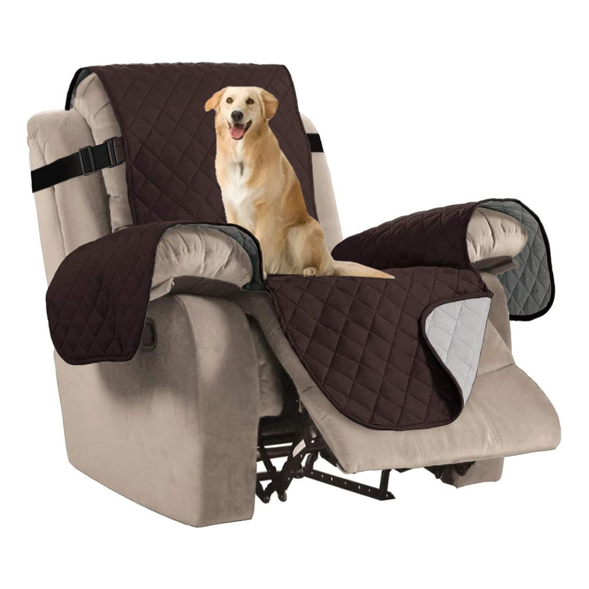 H.VERSAILTEX Reversible Quilted Recliner Covers Recliner Chair Cover Water Resistant Furniture Protector Washable Couch Cover with Elastic Straps for Kids, Pets (Oversized Recliner, Brown/Beige)