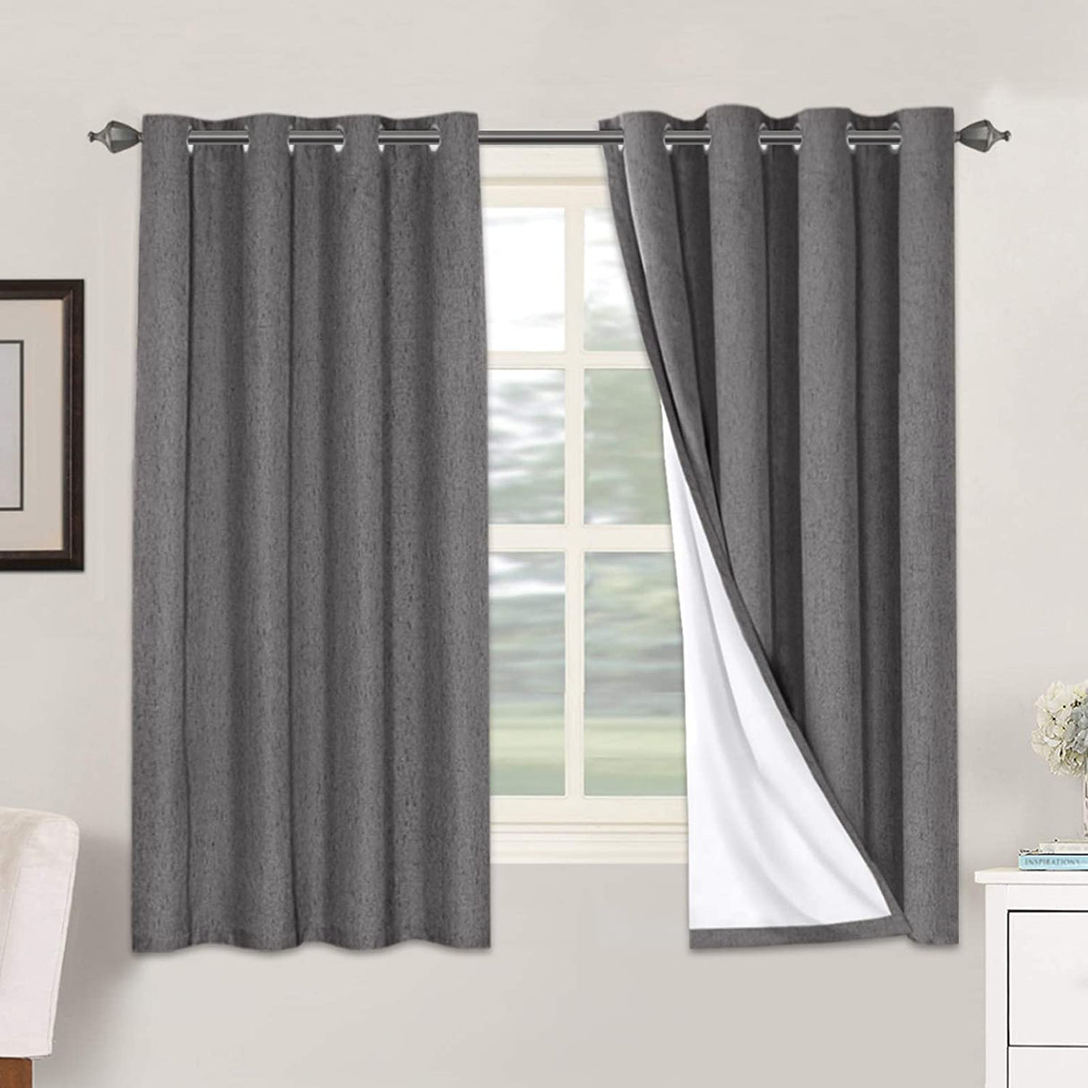 PrimeBeau 100% Blackout Linen Mixed Curtains, set of 2 Panels, 52 Series Short