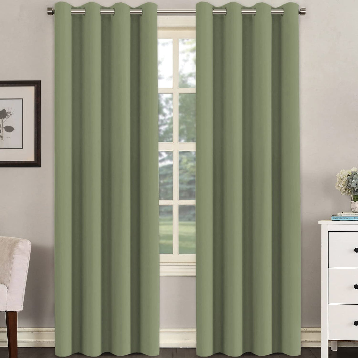 PrimeBeau Blackout Essential Grommet Thermal Curtain 2 Panels, W52" Long
