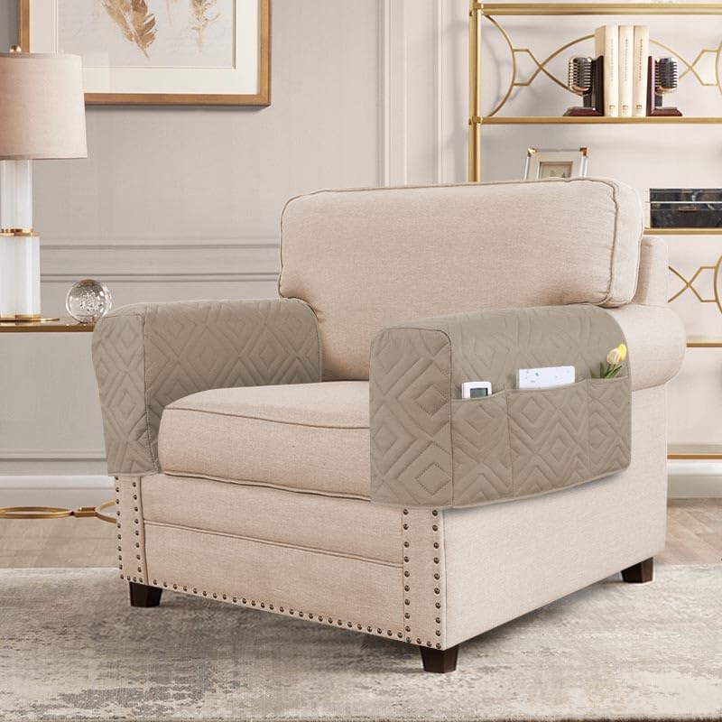 PrimeBeau Armrest Covers for Sofa Water Resistant Couch Arm Covers Remote Control Holder Sofa Armrest Organizer for Magazine, Tablet, Phone, iPad(Set of 2)