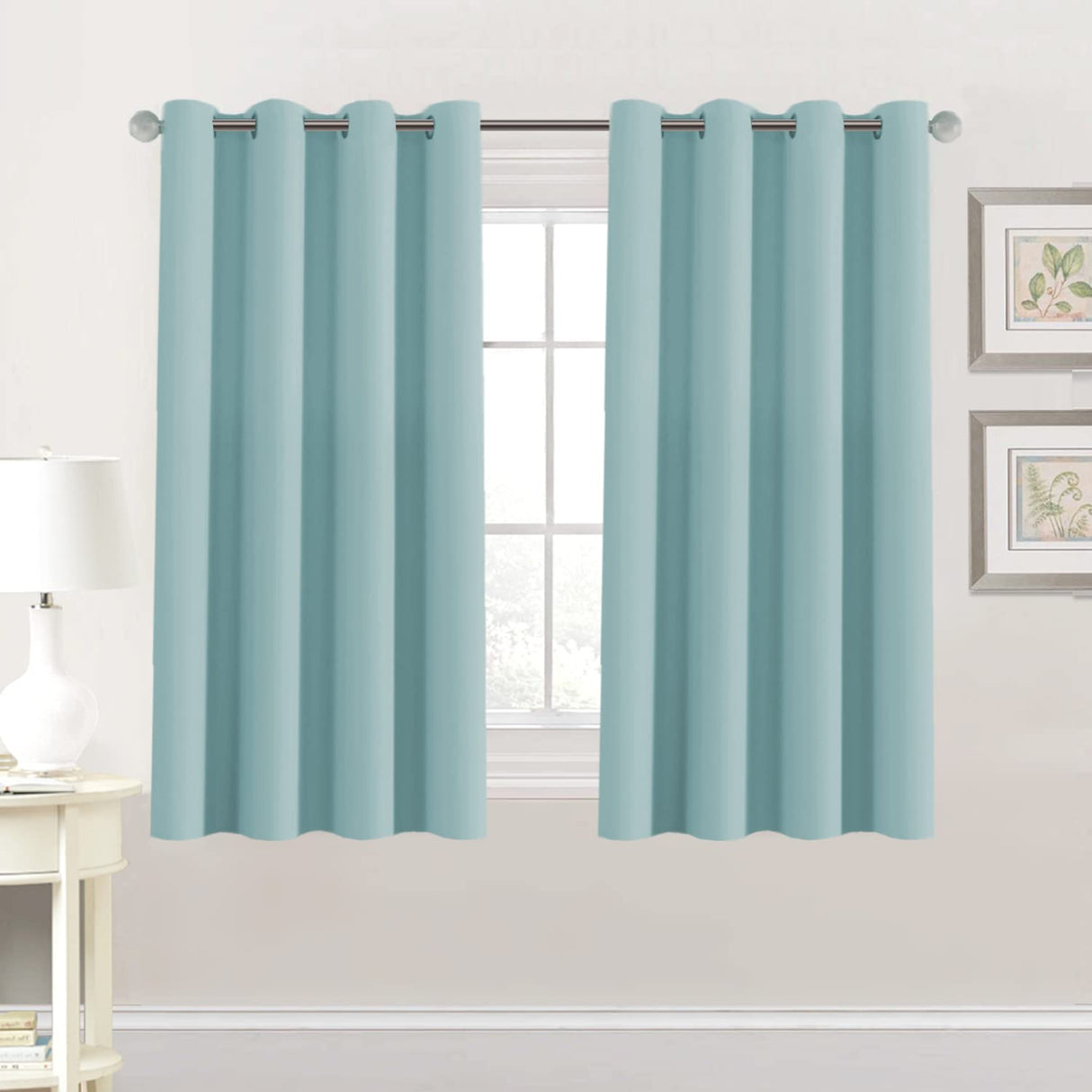 PrimeBeau Blackout Grommet Solid Color Curtain Set of 2 Panels, W52" Short