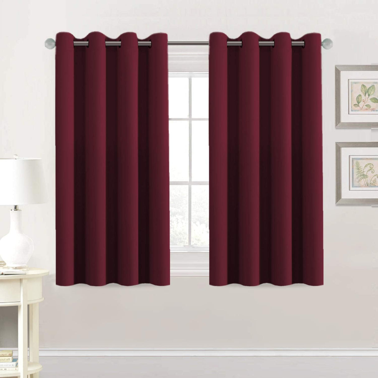 PrimeBeau Blackout Grommet Solid Color Curtain Set of 2 Panels, W52" Short