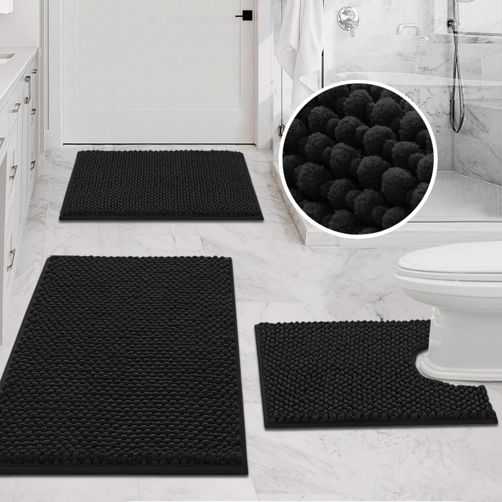 PrimeBeau 3-Piece Aqua Foam Bathroom Rugs Set | Non-Slip, Extra Absorbent Bath Mats for Tub & Shower | Soft Chenille, Vibrant Decor & Easy Care | 17''x24''+20''x32''+20''x24'' U-Shaped