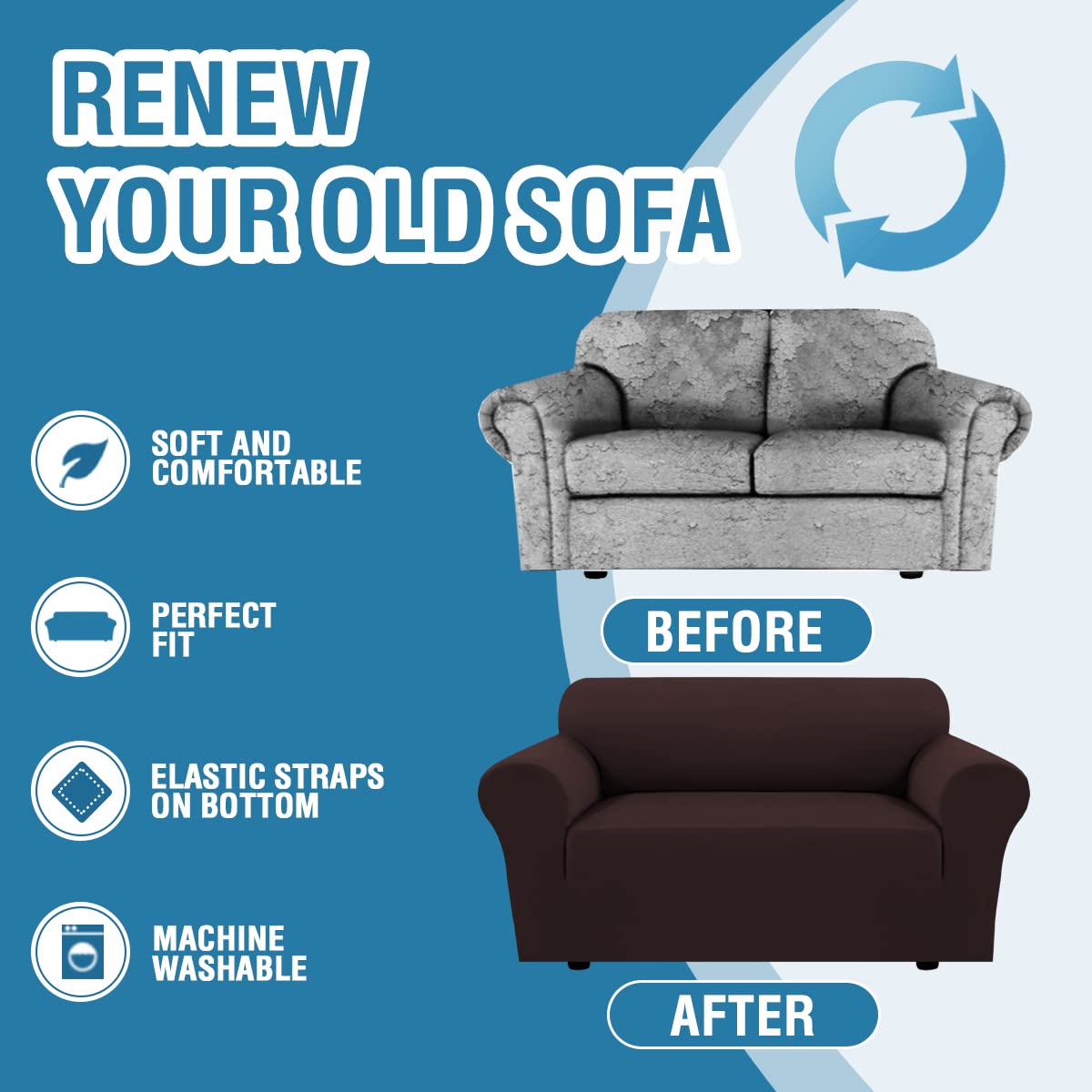 PrimeBeau 2023 Version Loveseat Cover 1-Piece Stretch Couch Covers for 2 Cushion Couch Sofa Cover Spandex Non Slip Soft Form Fit Furniture Protector with Elastic Bottom