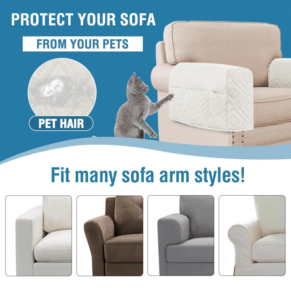 PrimeBeau Armrest Covers for Sofa Water Resistant Couch Arm Covers Remote Control Holder Sofa Armrest Organizer for Magazine, Tablet, Phone, iPad(Set of 2)