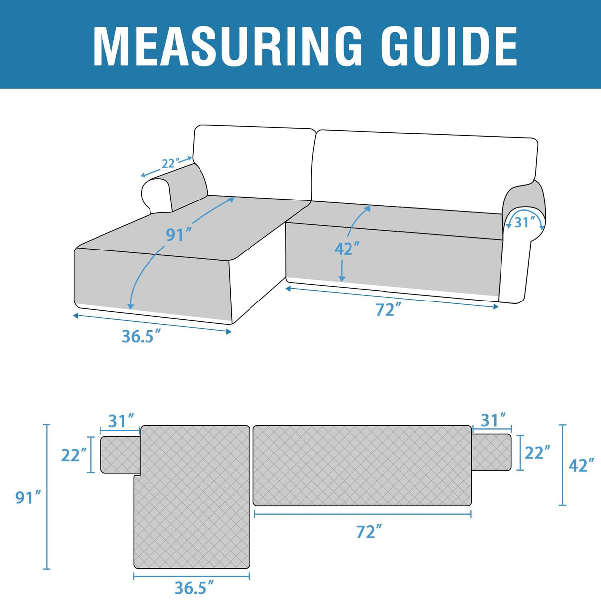 PrimeBeau 2 Piece L Shaped Couch Covers for Sectional Sofa Couch Cover with Chaise Lounge 100% Waterproof Furniture Covers for Pets