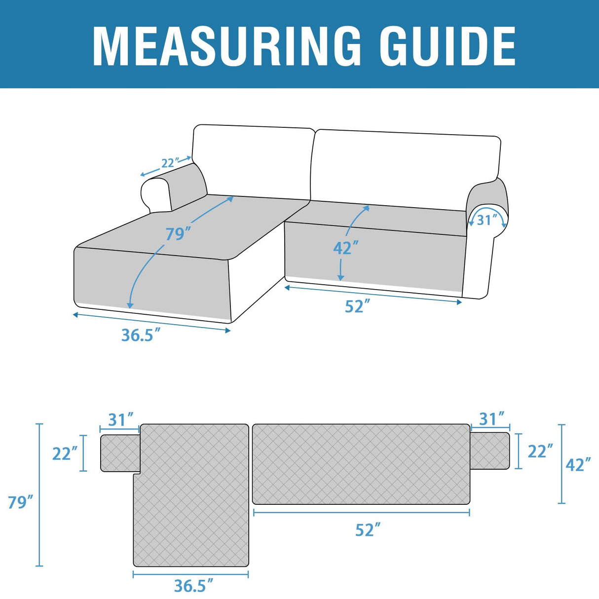 PrimeBeau 2 Piece L Shaped Couch Covers for Sectional Loveseat Couch Cover with Chaise Lounge 100% Waterproof Furniture Covers for Pets