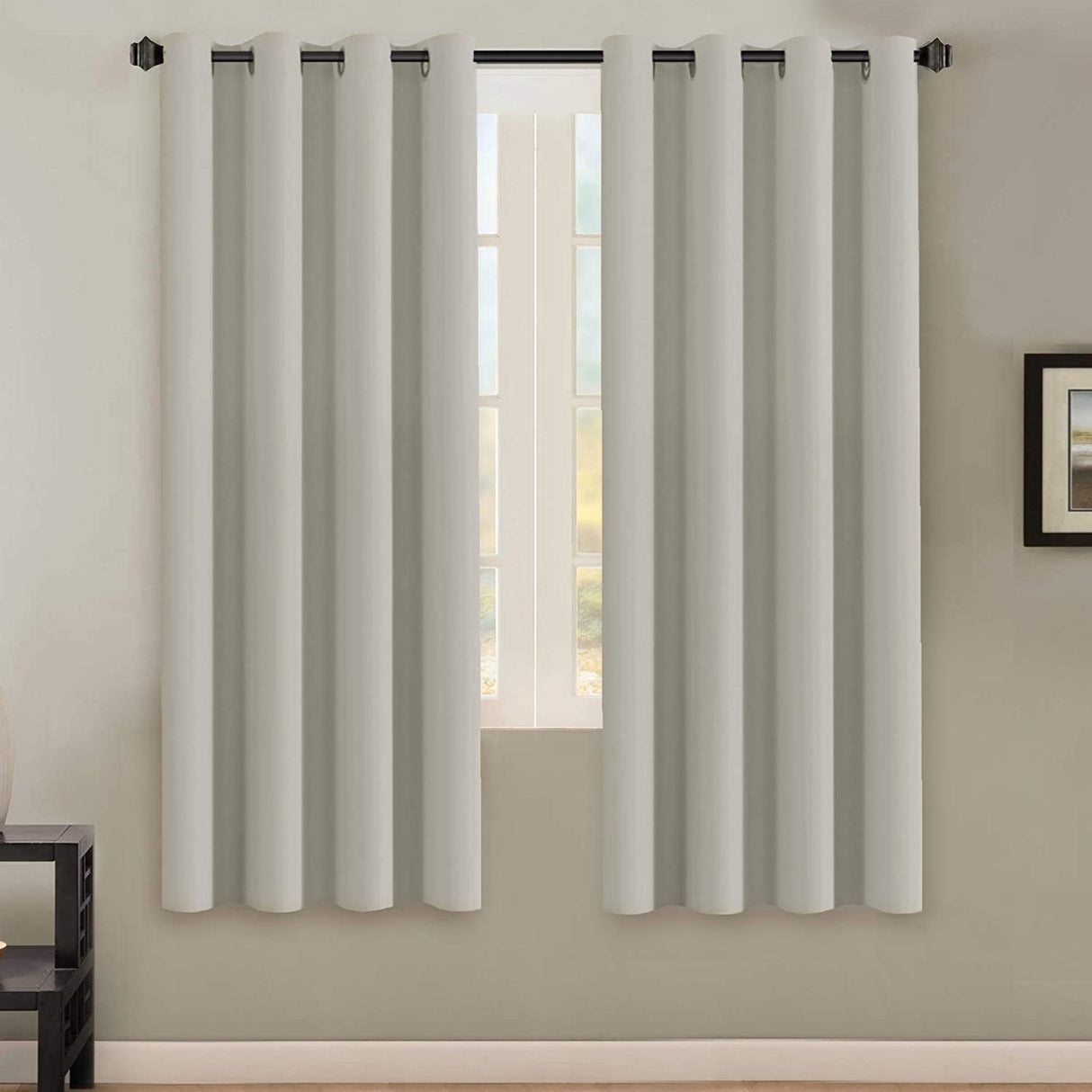 PrimeBeau Blackout Grommet Solid Color Curtain Set of 2 Panels, W52" Short