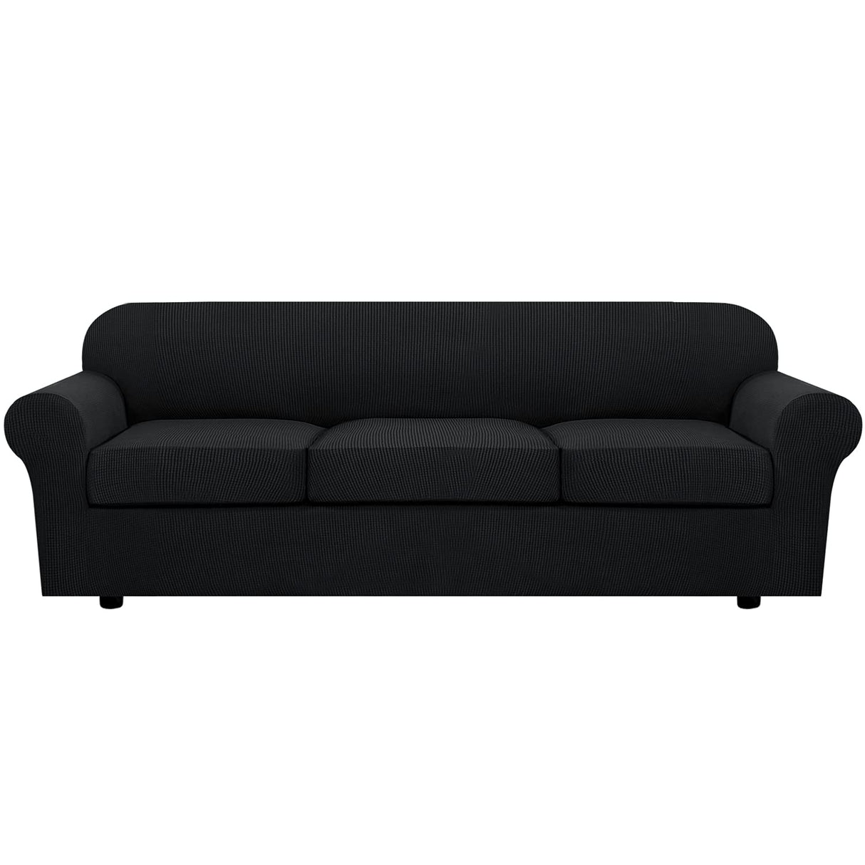 H.VERSAILTEX 4 Piece Stretch Sofa Covers for 3 Cushion Couch Covers for Living Room Furniture Slipcovers (Base Cover Plus 3 Seat Cushion Covers) Upgraded Thicker Jacquard Fabric (XL Sofa, Black)