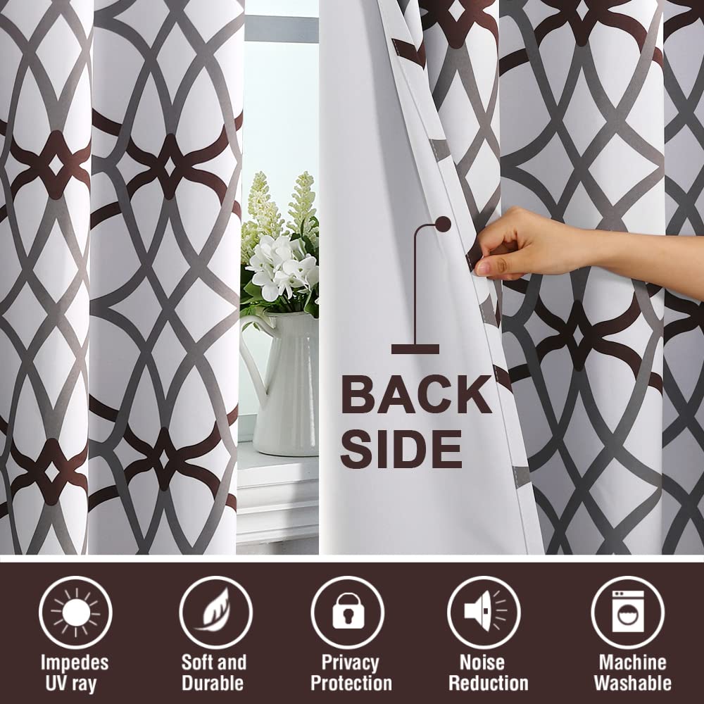 H.VERSAILTEX Blackout Curtains 45 inch Length 2 Panels Set Thermal Curtains & Drapes Window Treatment Noise Reducing Geometric Modern Grommet Living Room Curtains for Bedroom - Brown and Gray