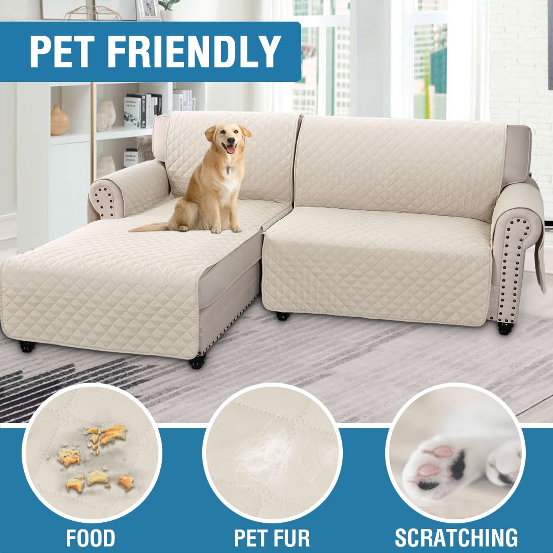 PrimeBeau 100% Waterproof Sectional Couch Covers 2-Piece Couch Cover L Shape Sofa Covers Washable for Dogs Non Slip (Sofa)