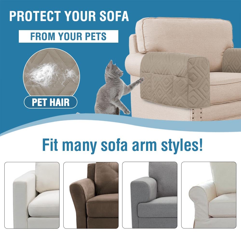 PrimeBeau Armrest Covers for Sofa Water Resistant Couch Arm Covers Remote Control Holder Sofa Armrest Organizer for Magazine, Tablet, Phone, iPad(Set of 2)