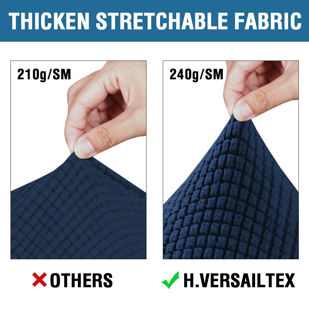 H.VERSAILTEX 3 Piece Stretch Sofa Covers for 2 Cushion Loveseat Couch Covers for Living Room Sofa Slipcovers (Base Cover Plus 2 Seat Cushion Covers) Thicker Jacquard Fabric(Medium Sofa, Navy)