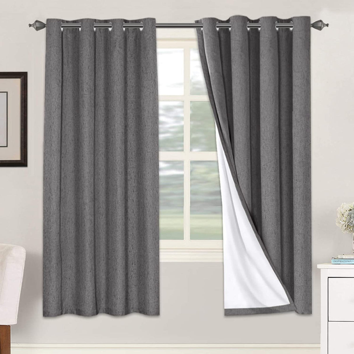 PrimeBeau 100% Blackout Linen Mixed Curtains, set of 2 Panels, 52 Series Short