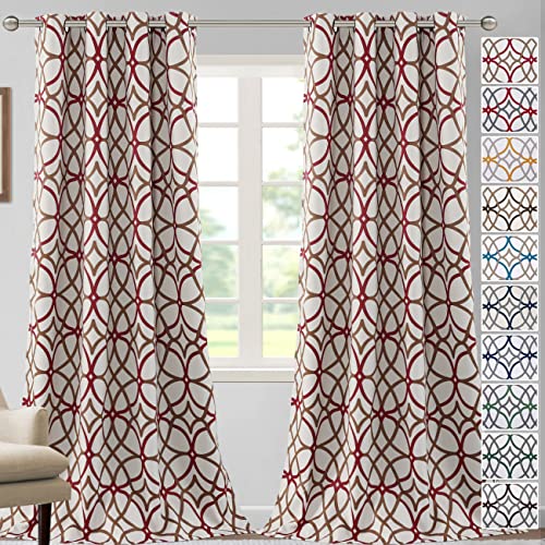 H.VERSAILTEX Blackout Curtains Printed Design 108 Inch Length 2 Panels Set Thermal Insulated Curtains for Bedroom Living Room Geometric Modern Grommet Window Drapes - Taupe and Red