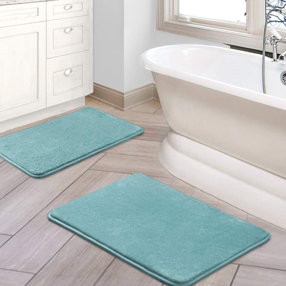 PrimeBeau Luxurious Memory Foam Bath Mat, Flannel Velvety Bath Mat Luxury Extra Soft and Absorbent Non Slip Rugs(Set of 2)