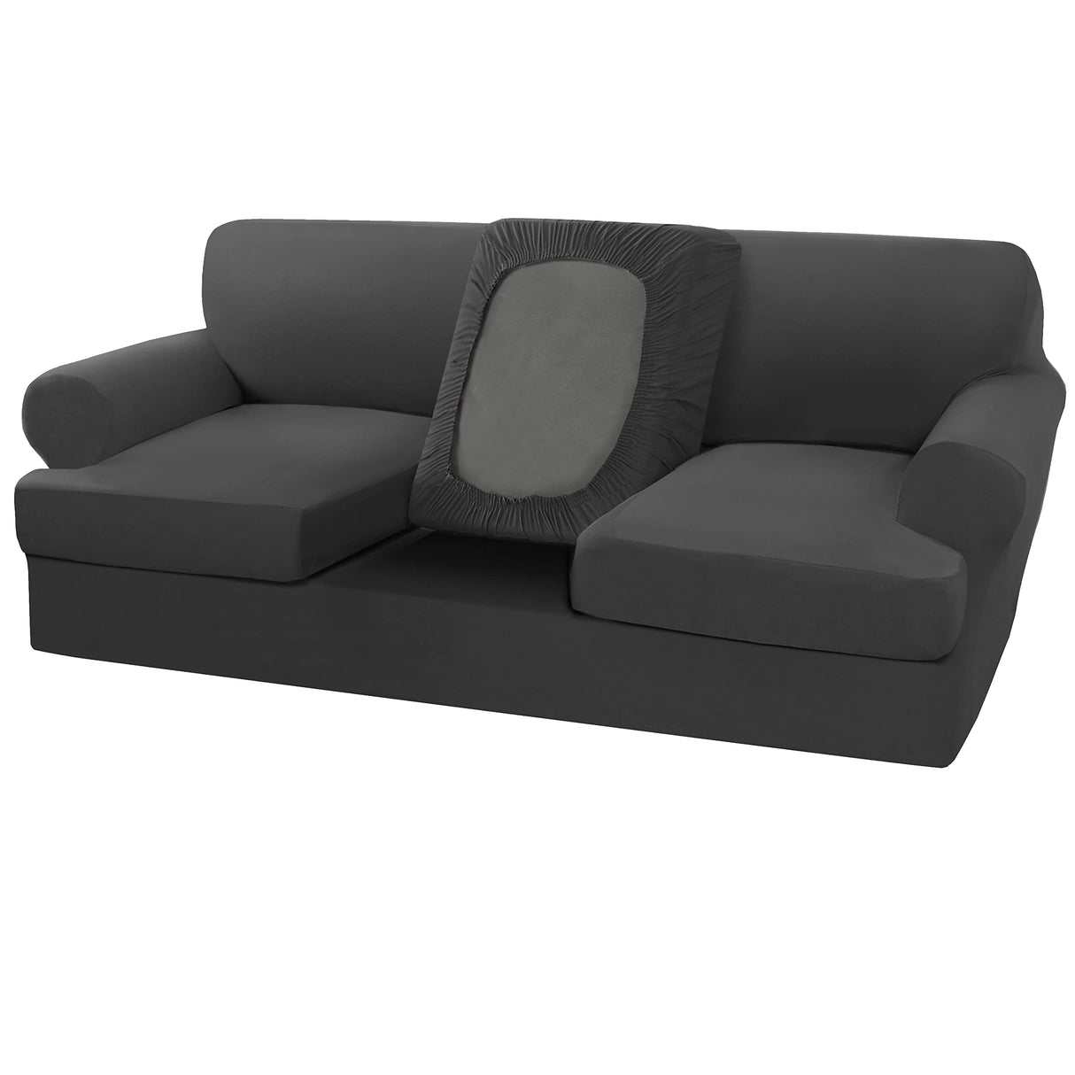 PrimeBeau 4 Pieces T Cushion Sofa Slipcovers Couch Cover for 3 Cushion Couch Non Slip Super Stretch Soft Washable Furniture Protector with 3 Individual T Cushion Covers