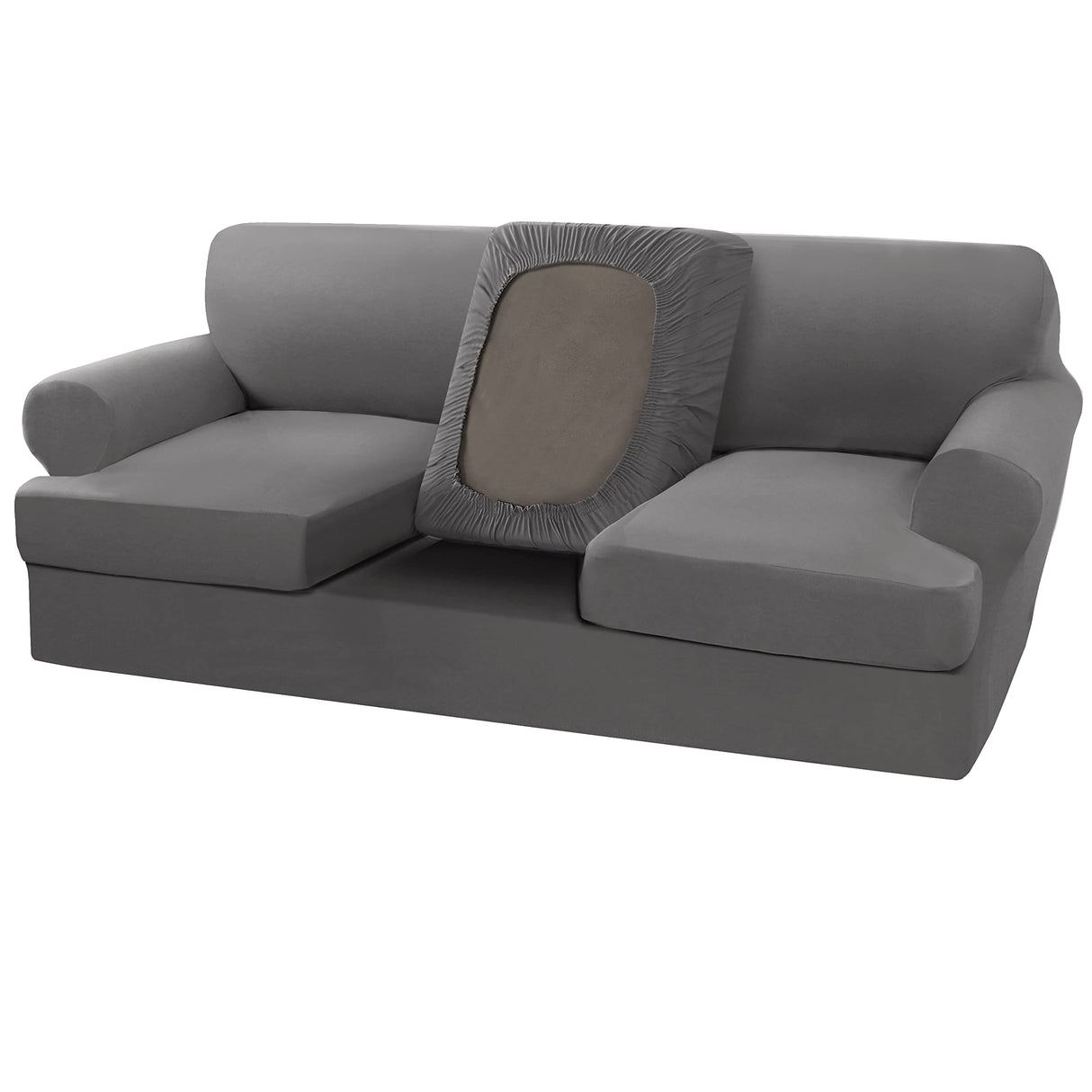 PrimeBeau 4 Pieces T Cushion Sofa Slipcovers Couch Cover for 3 Cushion Couch Non Slip Super Stretch Soft Washable Furniture Protector with 3 Individual T Cushion Covers