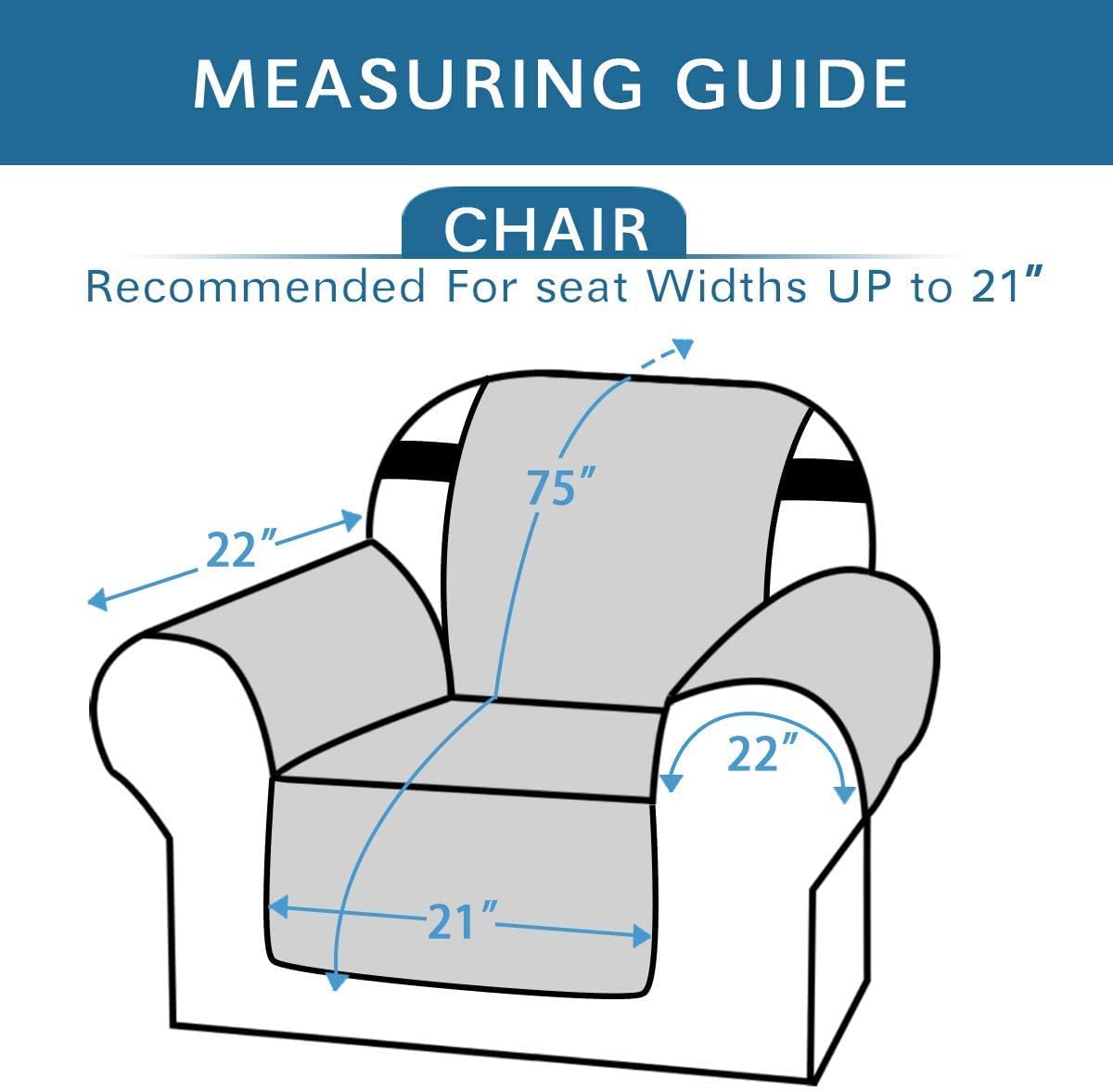 PrimeBeau Reversible Armchair Protector Slipcover Water Resistant Anti-Slip Couch Cover with Elastic Straps, Pets Protection, Stylish Decor, Easy Care