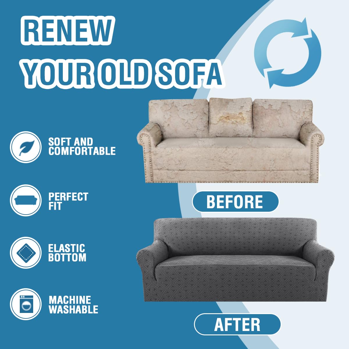 H.VERSAILTEX 2024 Newest Jacquard Couch Covers for 3 Cushion Couch 1 Piece Stretch Sofa Covers Furniture Protector Anti-Slip Soft Thickened Dogs Slipcovers Washable Diamond Pattern(Sofa, Grey)