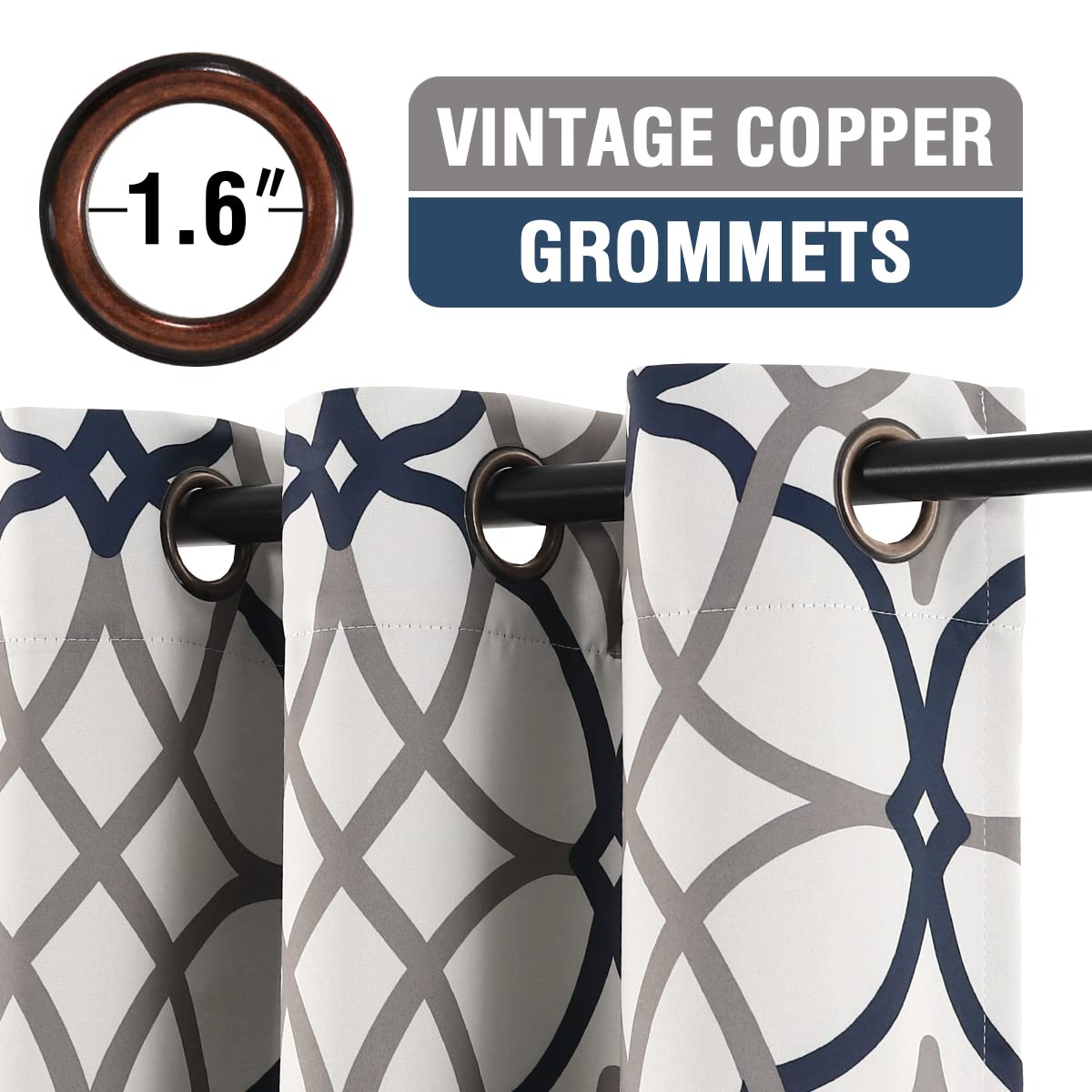 H.VERSAILTEX Blackout Curtains Printed Design 96 Inch Length 2 Panels Set Thermal Insulated Curtains for Bedroom Living Room Geometric Modern Grommet Window Drapes - Grey and Navy