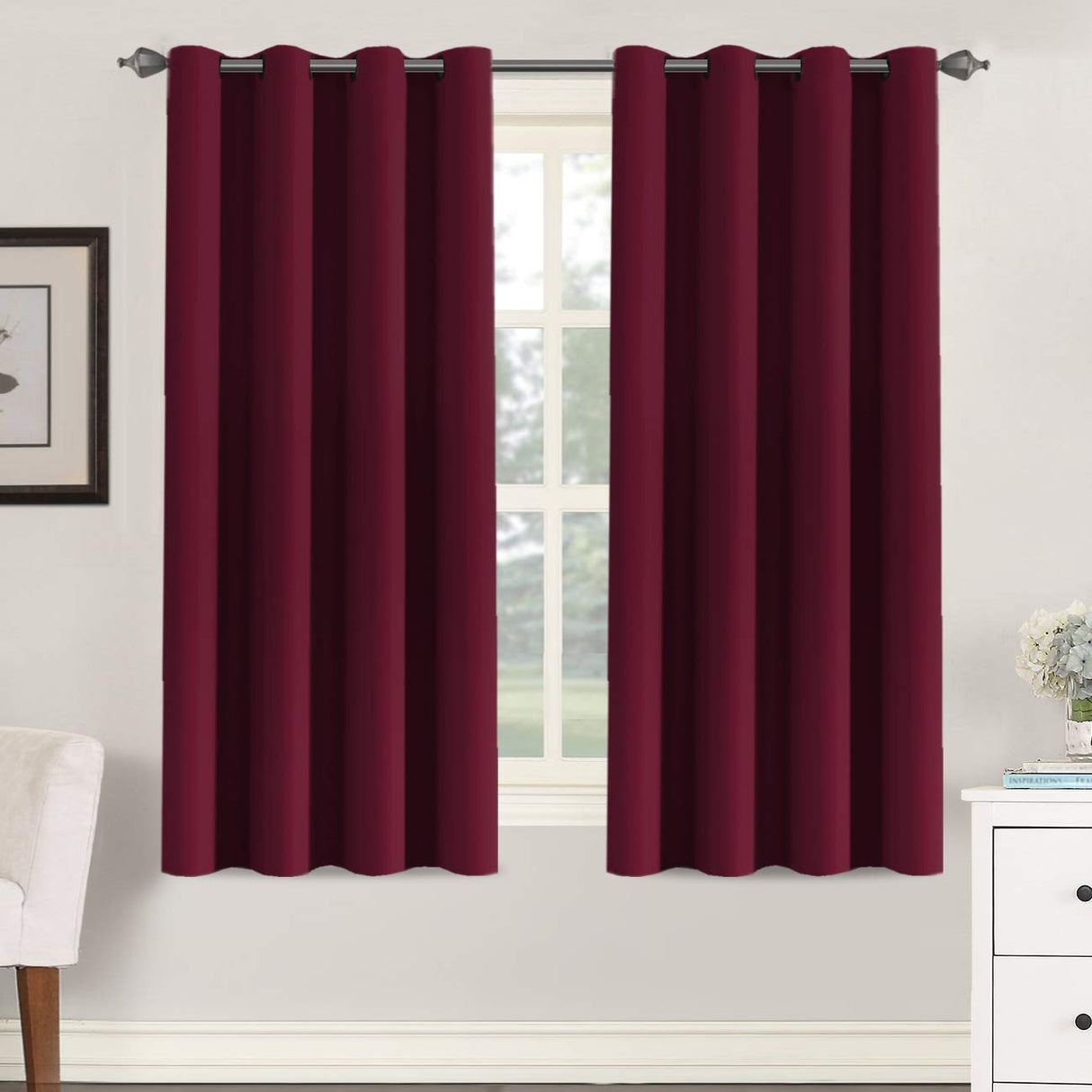PrimeBeau Blackout Grommet Solid Color Curtain Set of 2 Panels, W52" Short