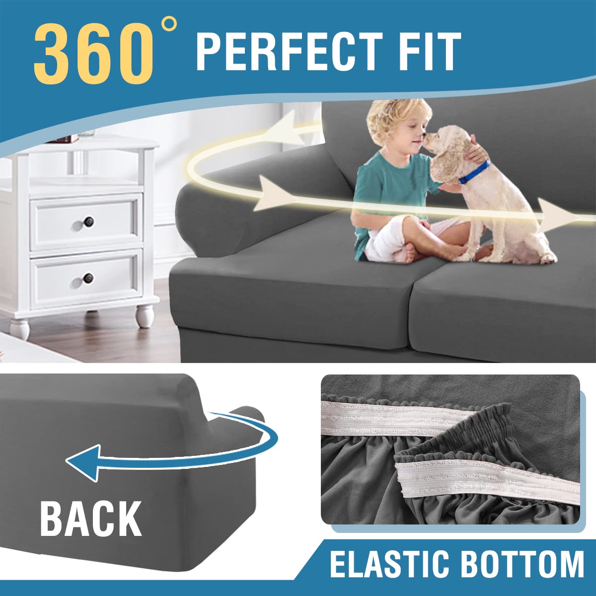 PrimeBeau 3 Pieces T Cushion Loveseat Slipcovers Couch Cover for 2 Cushion Couch Non Slip Super Stretch Soft Washable Furniture Protector with 2 Individual T Cushion Covers