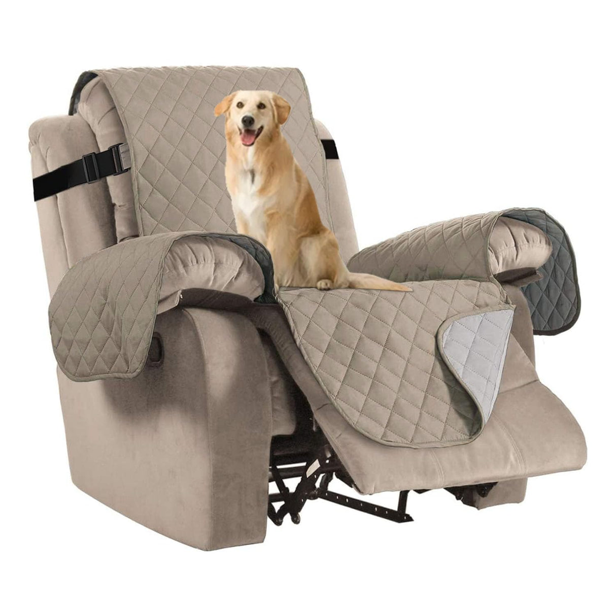 H.VERSAILTEX Reversible Quilted Recliner Covers Recliner Chair Cover Water Resistant Furniture Protector Washable Couch Cover with Elastic Straps for Kids, Pets (Recliner, Khaki/Beige)