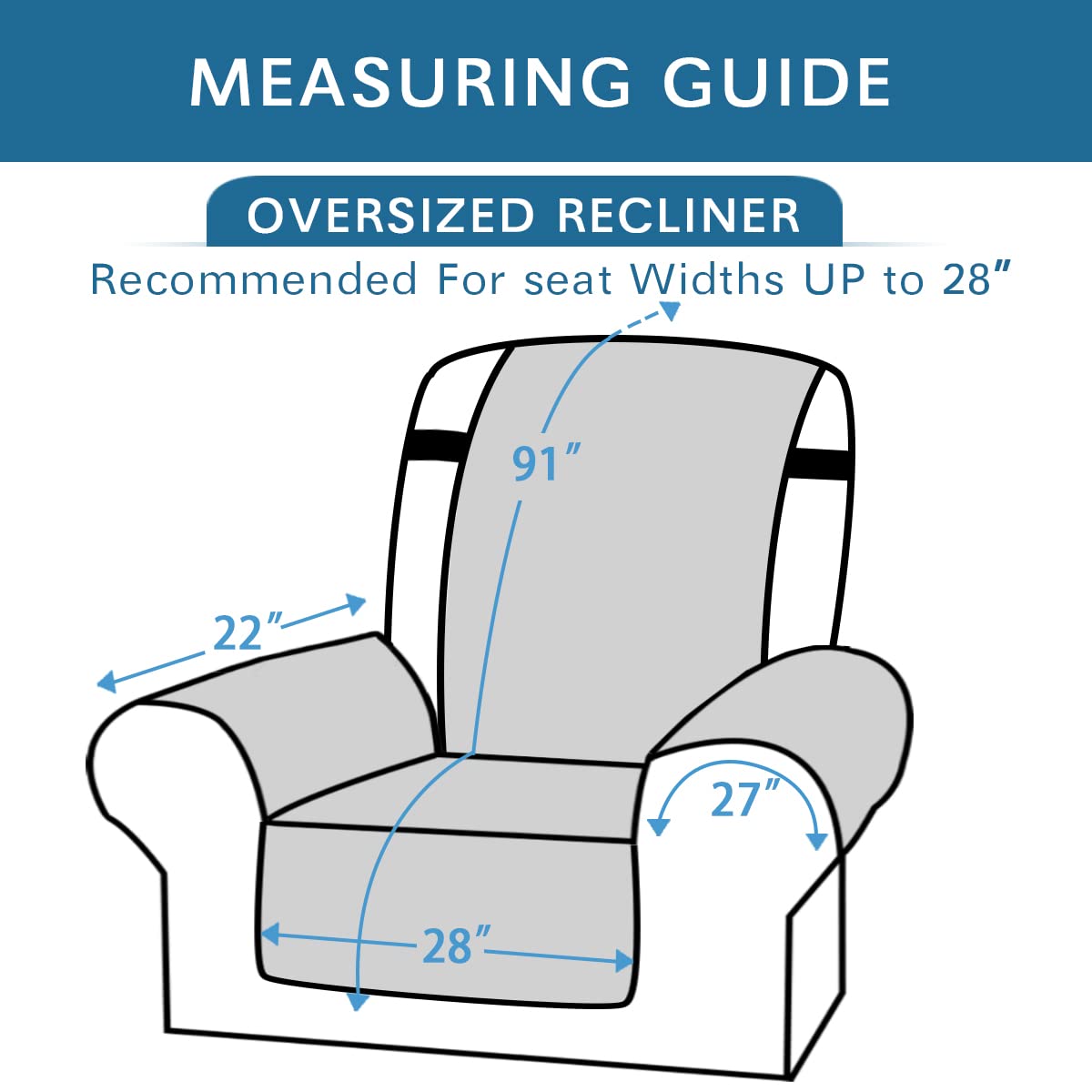 H.VERSAILTEX Thick Velvet Quilted Recliner Covers for Recliner Chair Covers Reclining Chair Slipcover Recliner Couch Cover with Non Slip Backing and Wider Elastic Strap (Oversaized Recliner, Grey)