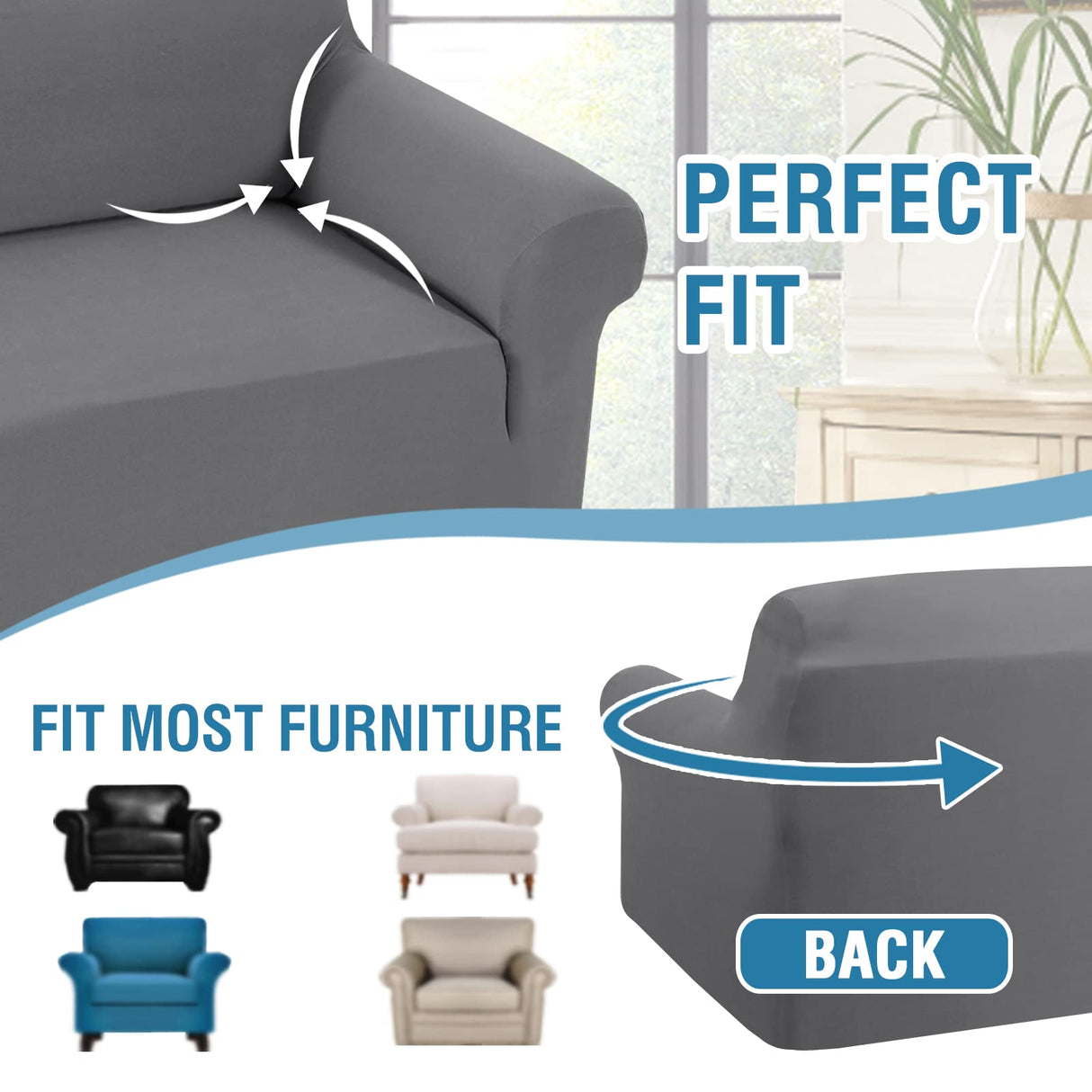 PrimeBeau 2023 Version Armchair Cover 1-Piece Stretch Couch Covers for 1 Cushion Couch Sofa Cover Spandex Non Slip Soft Form Fit Furniture Protector with Elastic Bottom