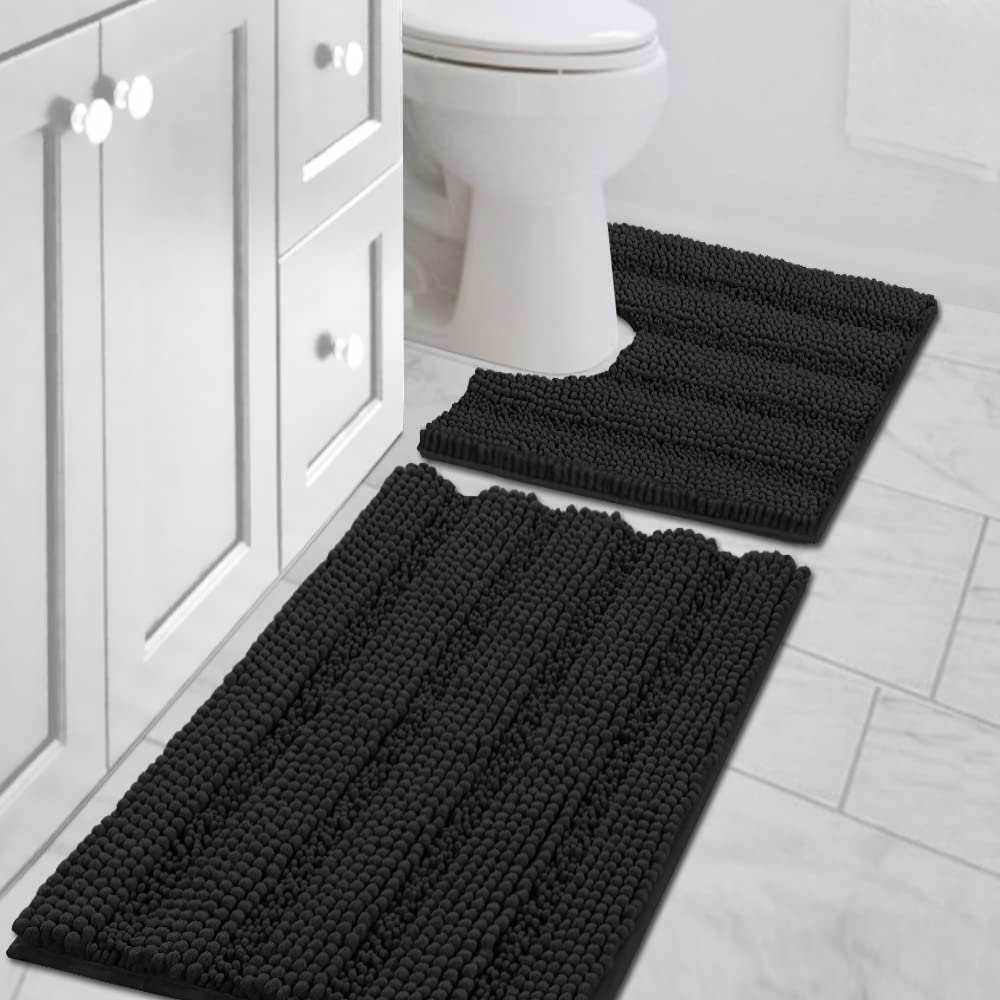 PrimeBeau U Sharp Stripe Bath Rug Contour Set
