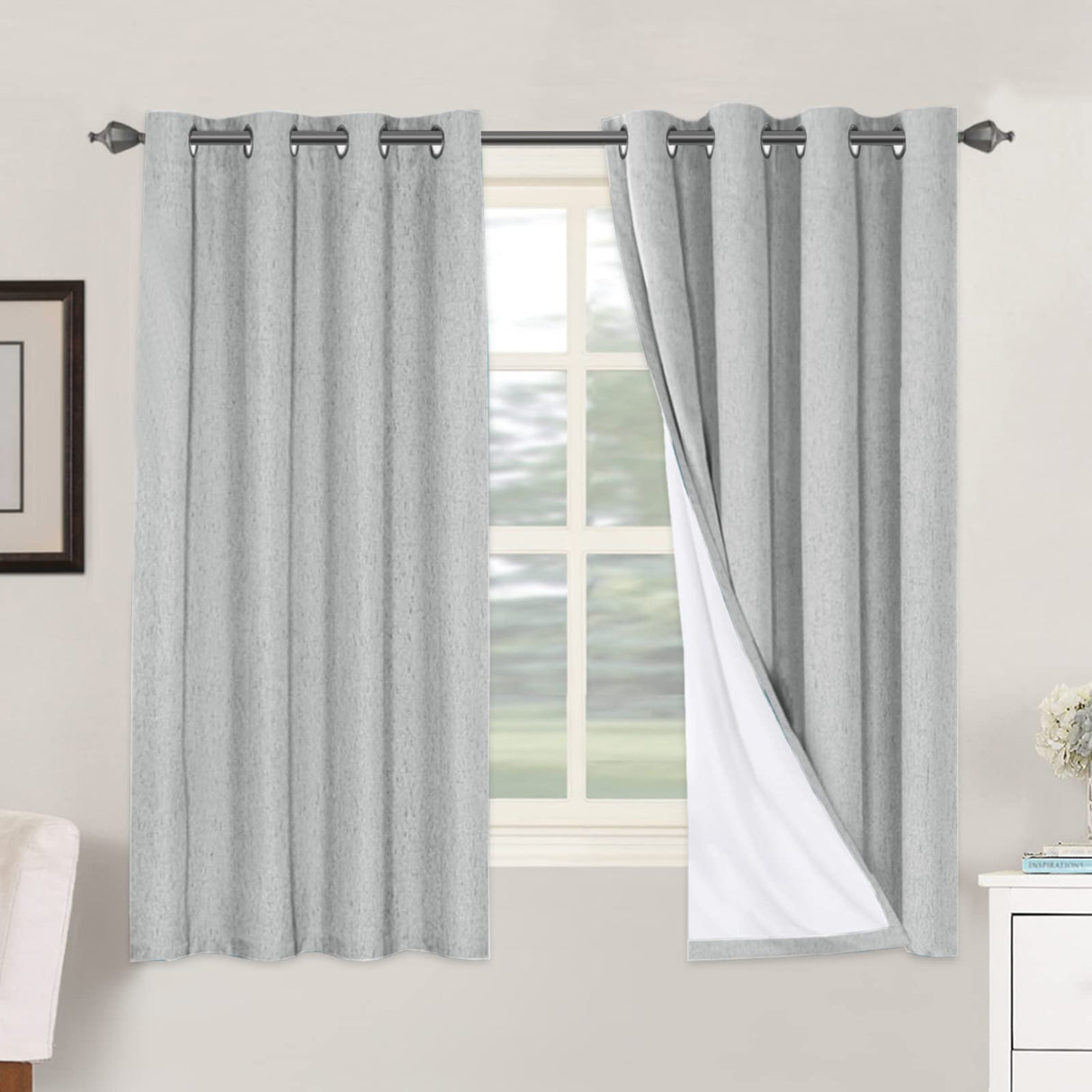 PrimeBeau 100% Blackout Linen Mixed Curtains, set of 2 Panels, 52 Series Short