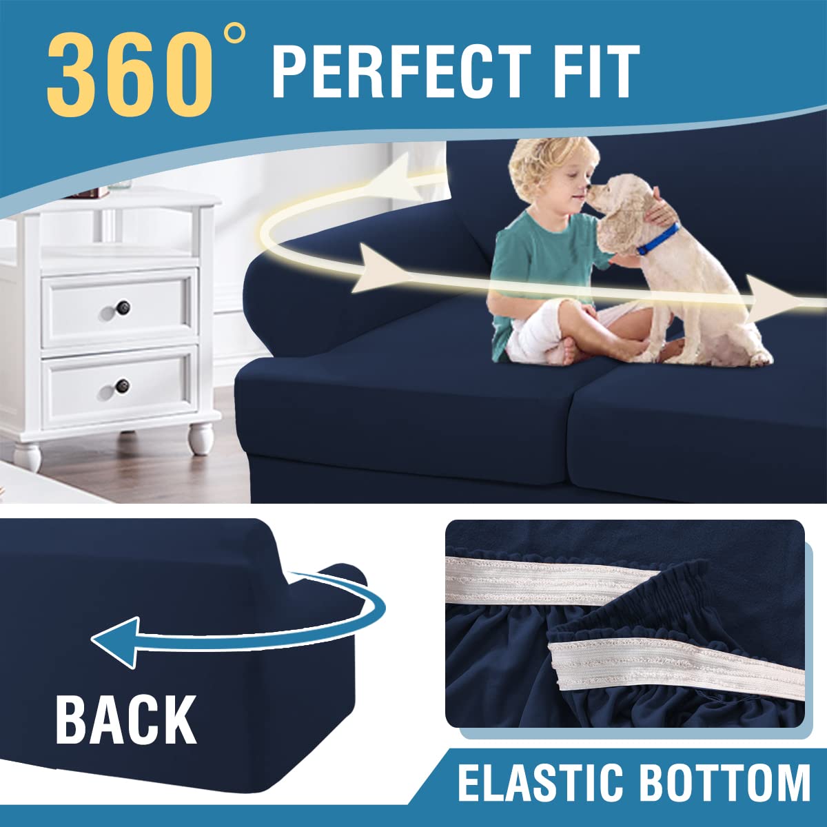 PrimeBeau 4 Pieces T Cushion Sofa Slipcovers Couch Cover for 3 Cushion Couch Non Slip Super Stretch Soft Washable Furniture Protector with 3 Individual T Cushion Covers