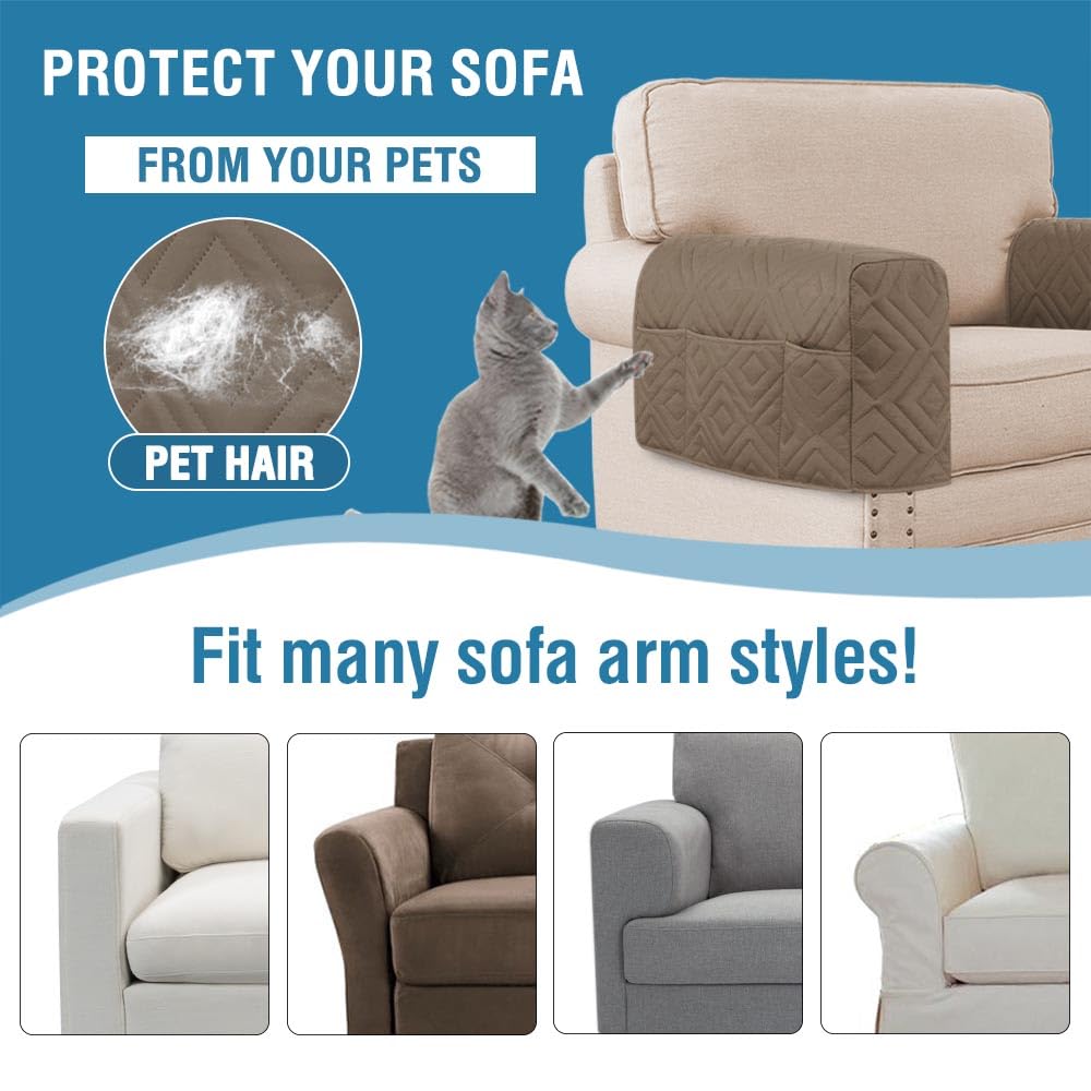 PrimeBeau Armrest Covers for Sofa Water Resistant Couch Arm Covers Remote Control Holder Sofa Armrest Organizer for Magazine, Tablet, Phone, iPad(Set of 2)