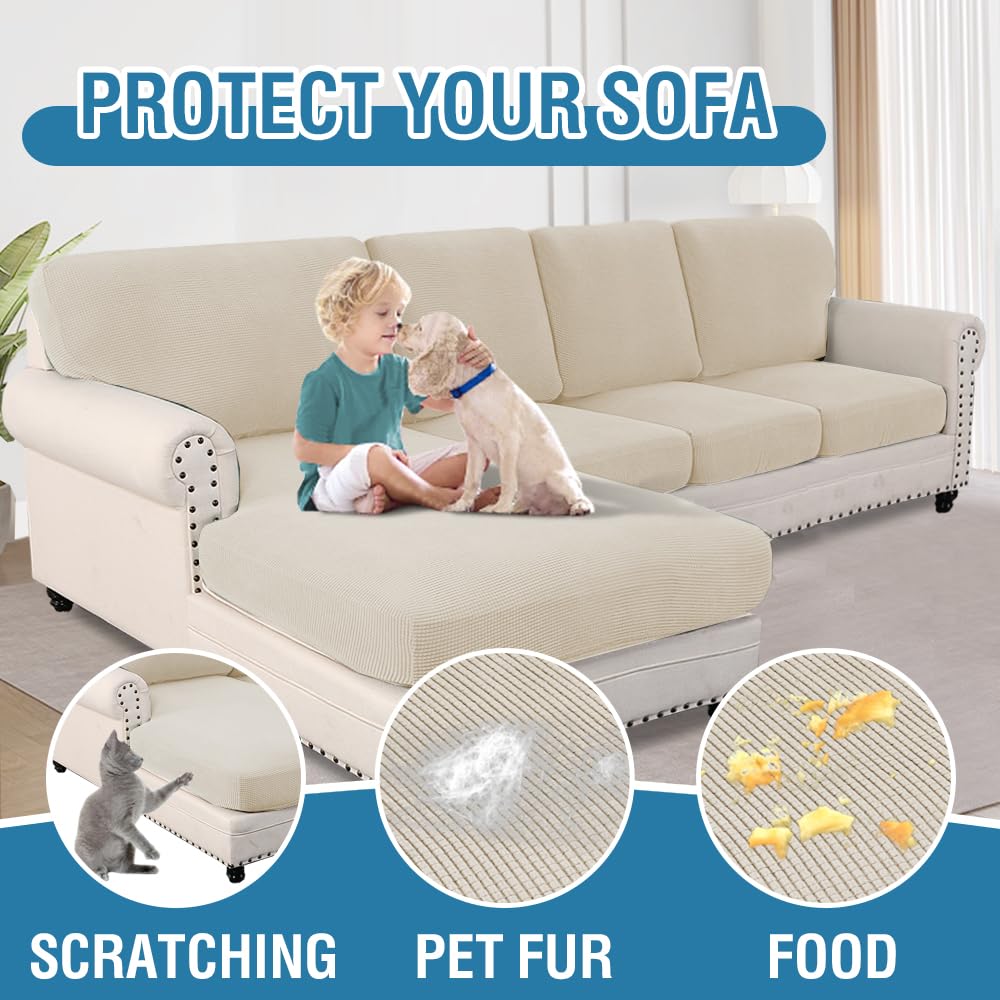 PrimeBeau 2024 New Sectional Couch Covers 8 Pieces Stretch Sofa Covers for Sectional Sofa Set Separate L Shaped Couch Cover for Both Left/Right Couch (Seat and Back: 1 Chaise for Sofa)