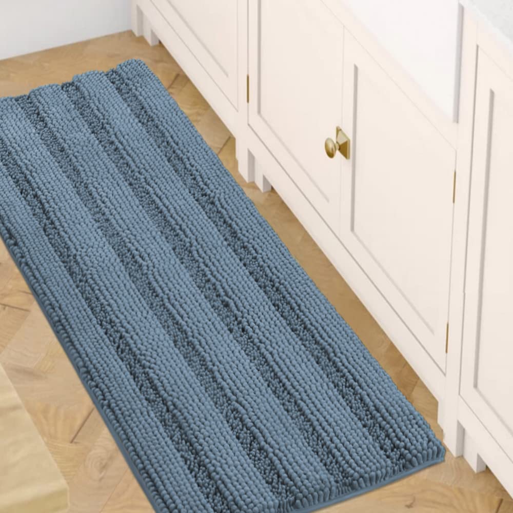 PrimeBeau Luxury Chenille Striped Bath Mats Set | Ultra Thick & Absorbent Non Slip Rugs 47“ x 17"