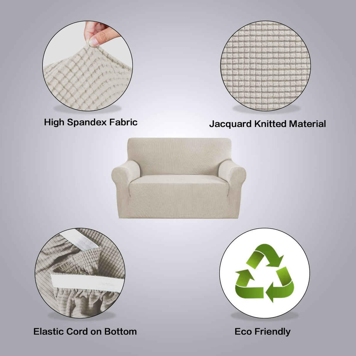 PrimeBeau Stretch Loveseat Slipcovers|Sofa Cover for Loveseat 1 Piece with Elastic Bottom, Textured Checked Jacquard Fabric