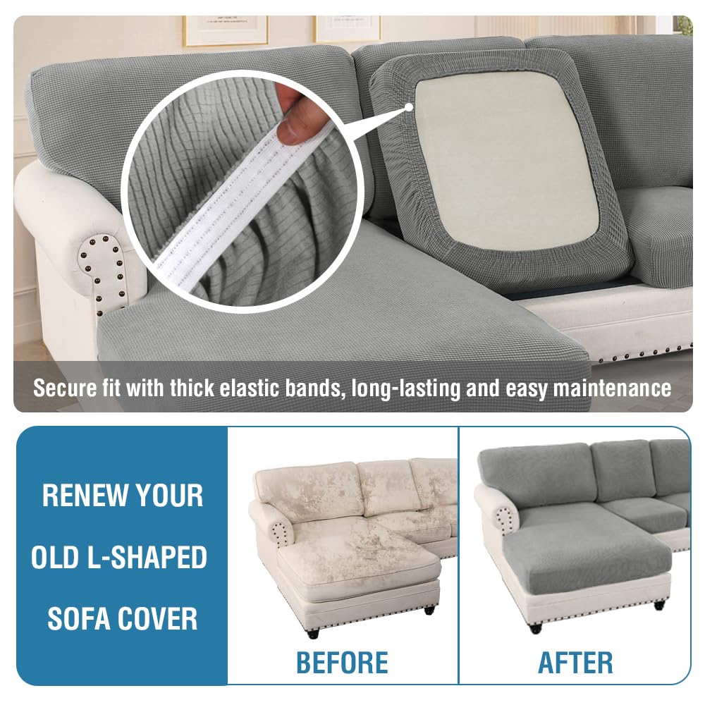 PrimeBeau 2024 New Sectional Couch Covers 8 Pieces Stretch Sofa Covers for Sectional Sofa Set Separate L Shaped Couch Cover for Both Left/Right Couch (Seat and Back: 1 Chaise for Sofa)