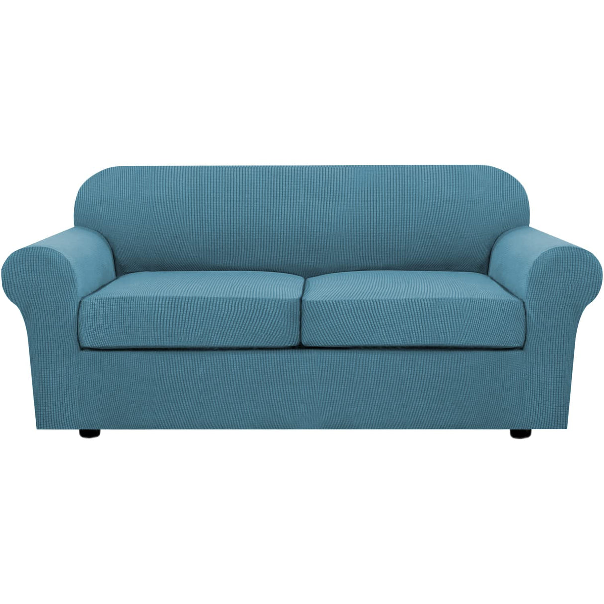 H.VERSAILTEX 3 Piece Stretch Sofa Covers for 2 Cushion Sofa Couch Covers for Living Room Furniture Cover (Base Cover Plus 2 Seat Cushion Covers) Thicker Jacquard Fabric(Large Sofa, Storm Blue)