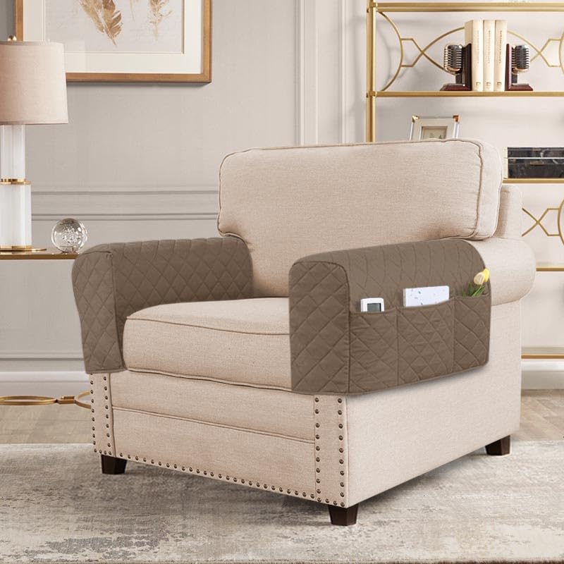 PrimeBeau Armrest Covers for Sofa Water Resistant Couch Arm Covers Remote Control Holder Sofa Armrest Organizer for Magazine, Tablet, Phone, iPad(Set of 2)