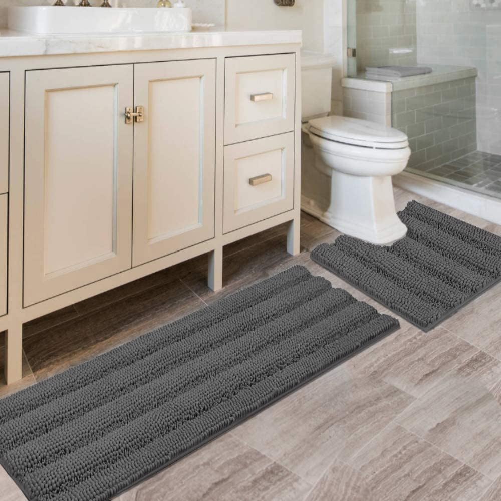 PrimeBeau U Sharp Stripe Bath Rug Contour Set