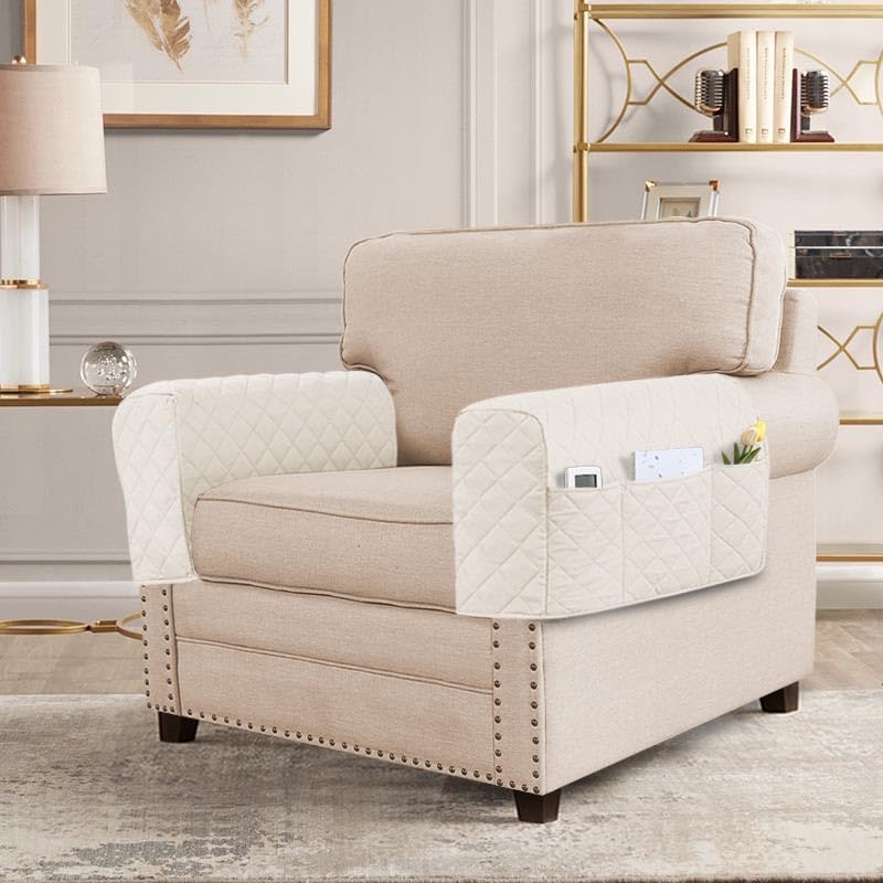 PrimeBeau Armrest Covers for Sofa Water Resistant Couch Arm Covers Remote Control Holder Sofa Armrest Organizer for Magazine, Tablet, Phone, iPad(Set of 2)