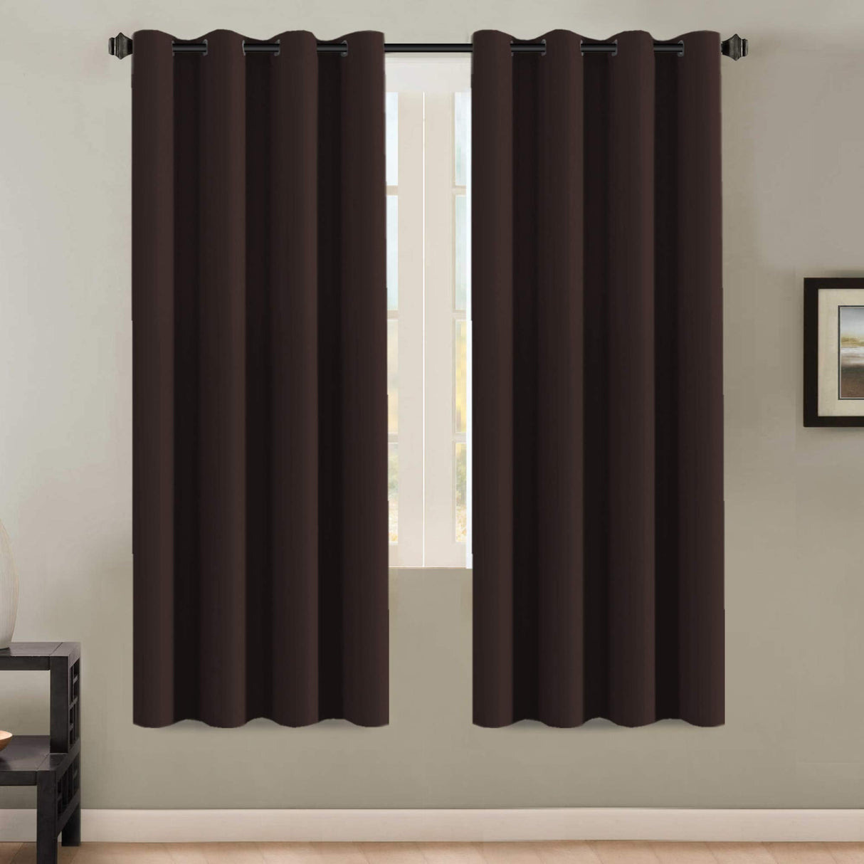 PrimeBeau Blackout Grommet Solid Color Curtain Set of 2 Panels, W52" Short