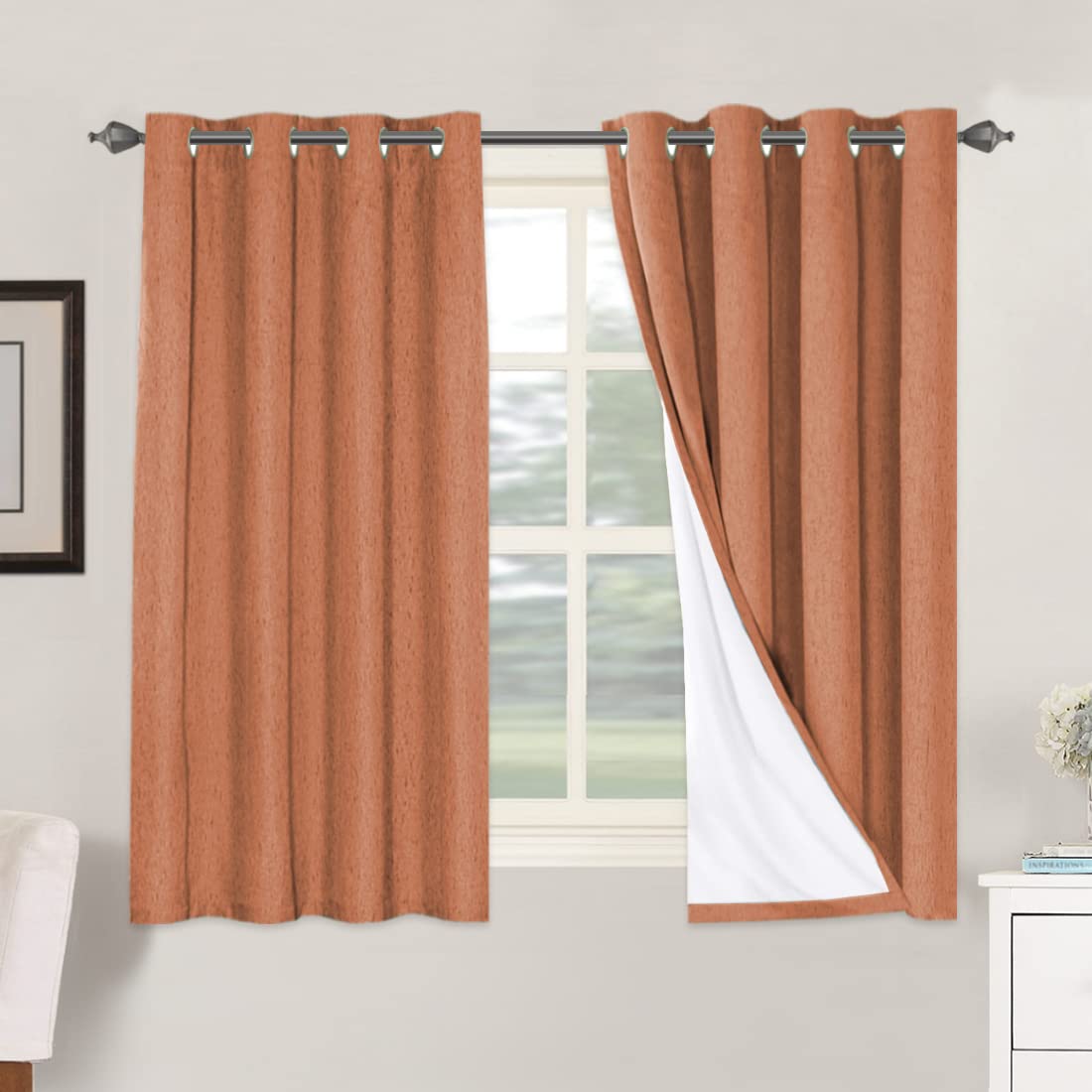 PrimeBeau 100% Blackout Linen Mixed Curtains, set of 2 Panels, 52 Series Short