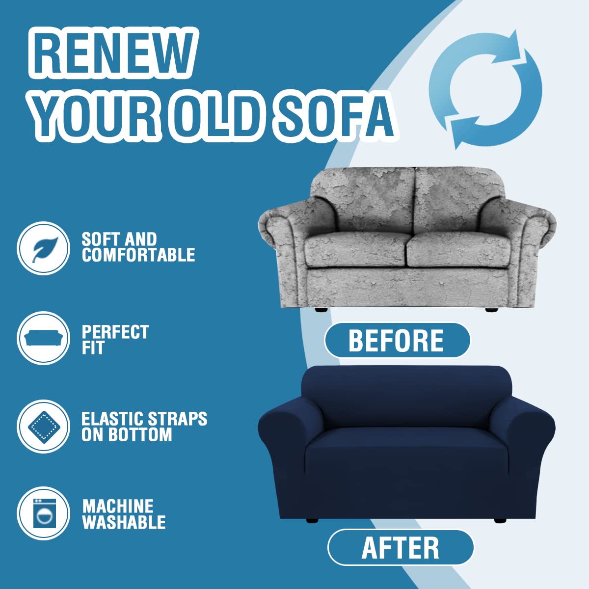 PrimeBeau 2023 Version Loveseat Cover 1-Piece Stretch Couch Covers for 2 Cushion Couch Sofa Cover Spandex Non Slip Soft Form Fit Furniture Protector with Elastic Bottom