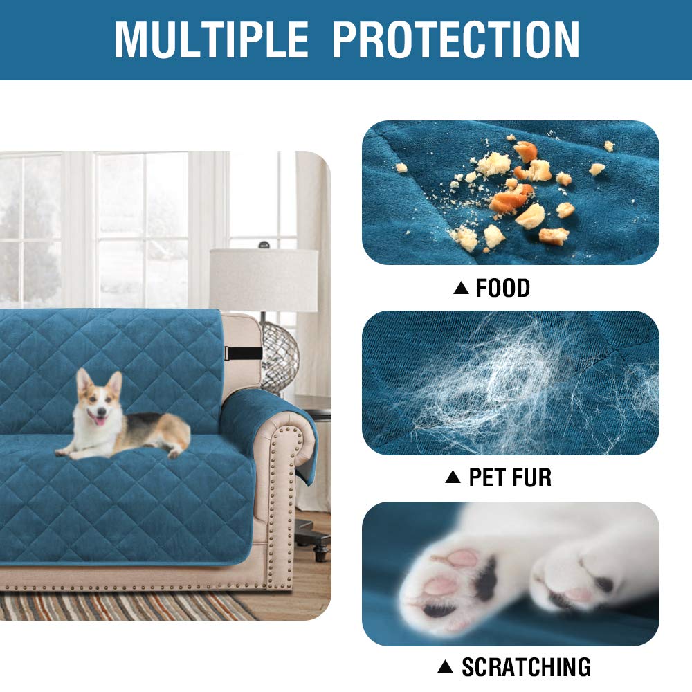 H.VERSAILTEX Thick Velvet Recliner Covers for Recliner Chair Covers Reclining Chair Slipcover Recliner Couch Cover with Non Slip Backing and Wider Elastic Strap (Oversaized Recliner, Peacock Blue)